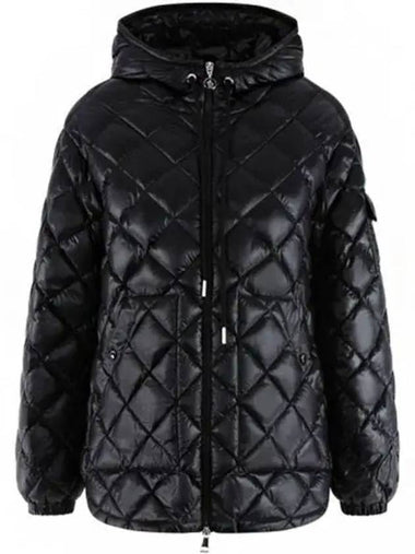 Camaccia logo patch quilted down long padded black women s jacket 271408 - MONCLER - BALAAN 1