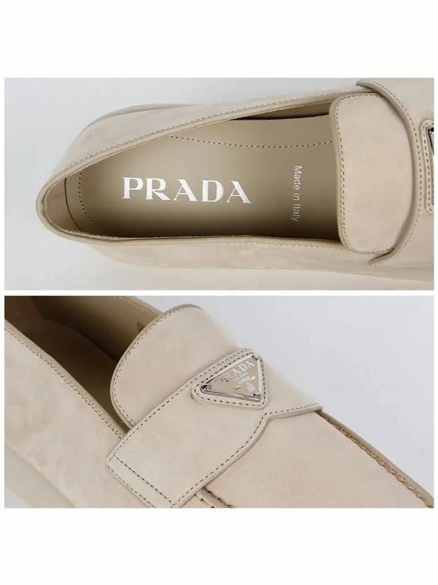 Triangle Logo Suede Loafers Beige - PRADA - BALAAN 5