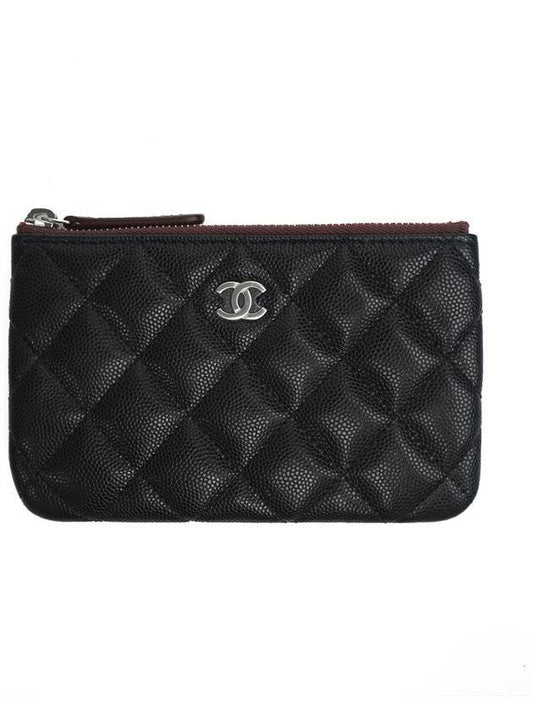 Silver logo grained calfskin clutch bag black - CHANEL - BALAAN 1