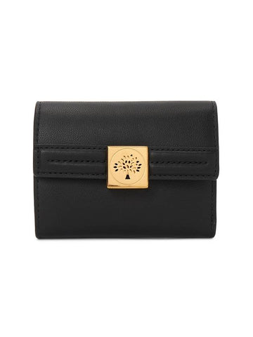 Tree Logo Tri-fold Leather Half Wallet Black - MULBERRY - BALAAN 1