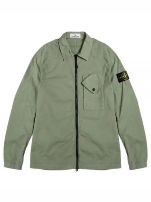 Stretch Cotton Gabardine Overshirt Jacket Green - STONE ISLAND - BALAAN 2