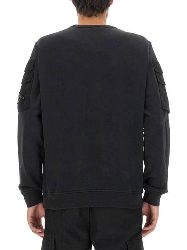 Garment Dyed Double Pocket Brushed Cotton Fleece Sweatshirt Black - STONE ISLAND - BALAAN 4