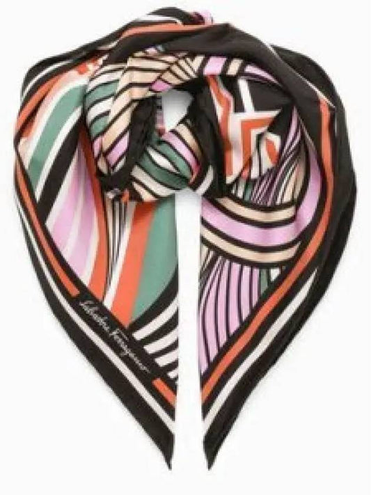 Gancini Ribbon Print Silk Scarf Black - SALVATORE FERRAGAMO - BALAAN 2