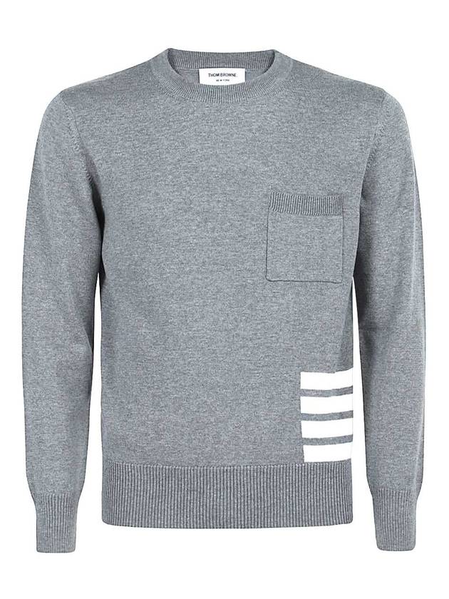 Diagonal Striped Merino Wool Pocket Pullover Knit Top Grey - THOM BROWNE - BALAAN 1