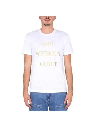 Men's Slogan Print Short Sleeve T-Shirt White - MOSCHINO - BALAAN 1