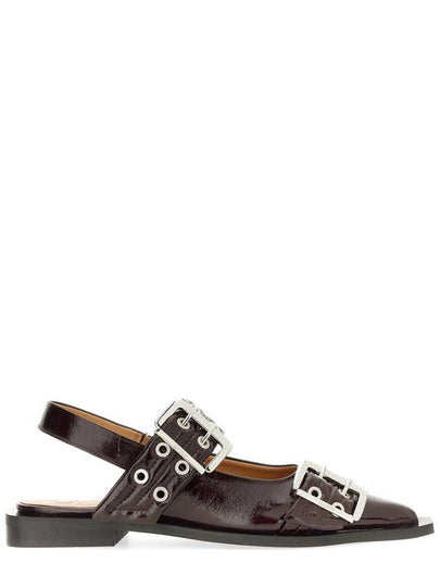 Feminine Buckle Ballerina Naplack Flat Dark Burgundy - GANNI - BALAAN 2