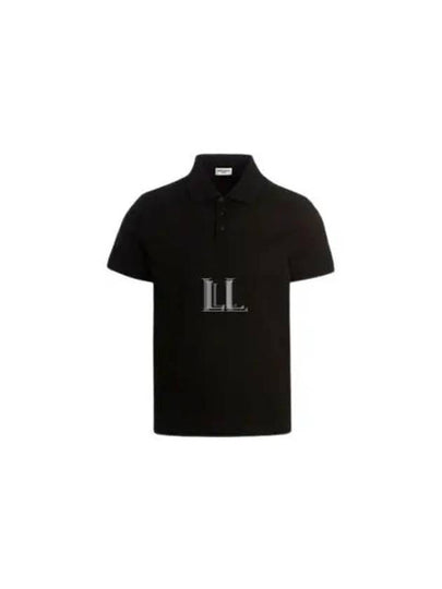 Men's Monogram Cotton Short Sleeve Polo Shirt Black - SAINT LAURENT - BALAAN 2