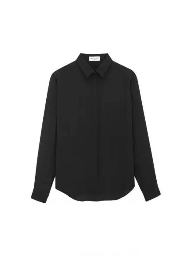 Striped Button Silk Shirt Black - SAINT LAURENT - BALAAN 2