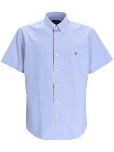 Custom Fit Pony Motif Oxford Short Sleeve Shirt Blue - POLO RALPH LAUREN - BALAAN 1