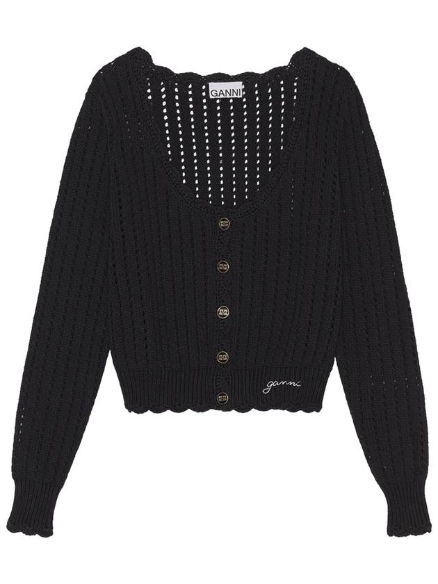 Lace Low One-Neck Cardigan Black - GANNI - BALAAN 2