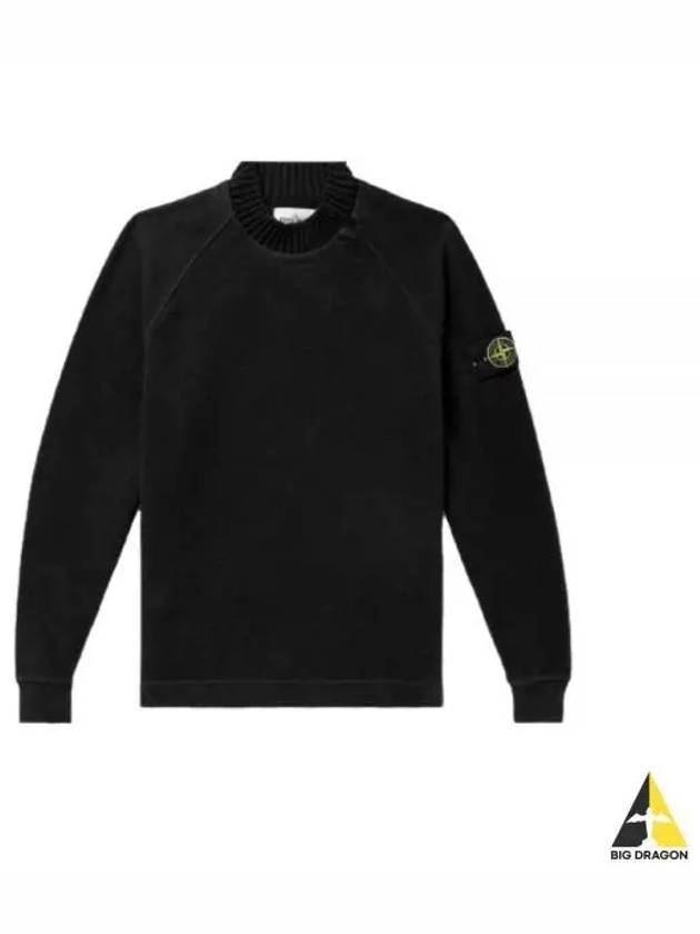 Garment Dyed Gauze Mock Neck Sweatshirt Black - STONE ISLAND - BALAAN 2