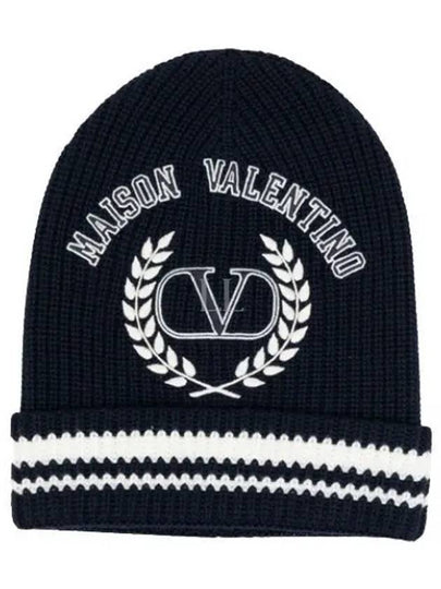 V Logo Beanie Navy - VALENTINO - BALAAN 2