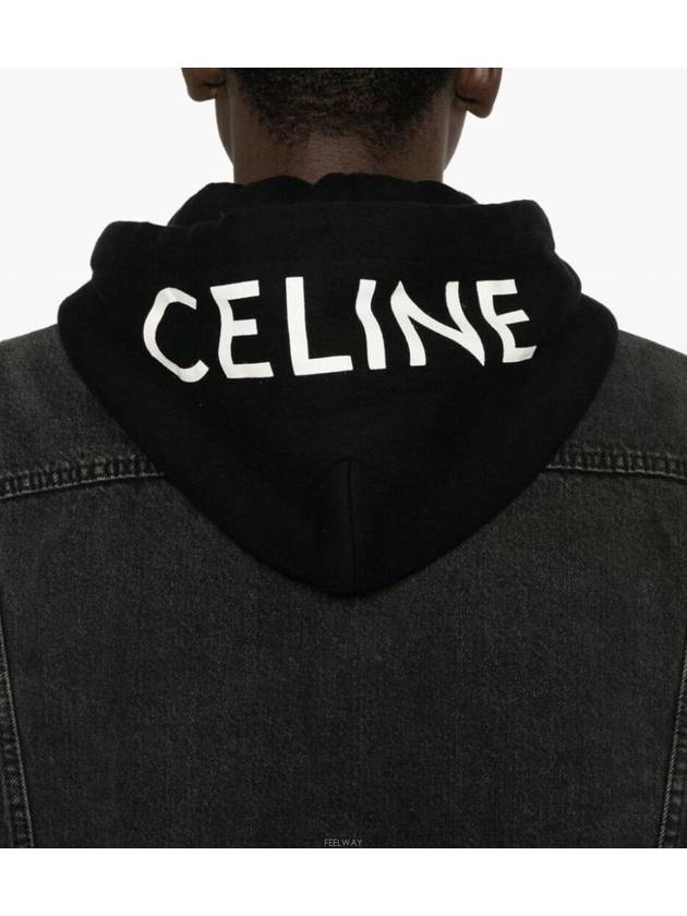 Logo Hooded Trucker Denim Jacket Black - CELINE - BALAAN 3