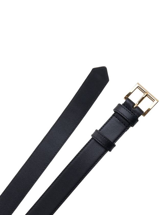 Women's Gold Triangle Logo Leather Belt Black - PRADA - BALAAN 9