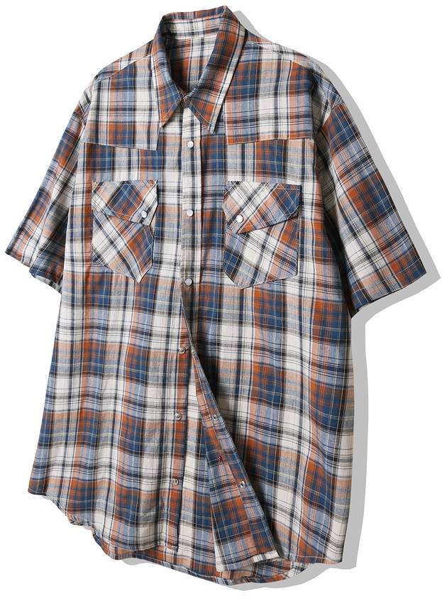 RTR Plaid Western Short Sleeve Shirt Blue - KND - BALAAN 5