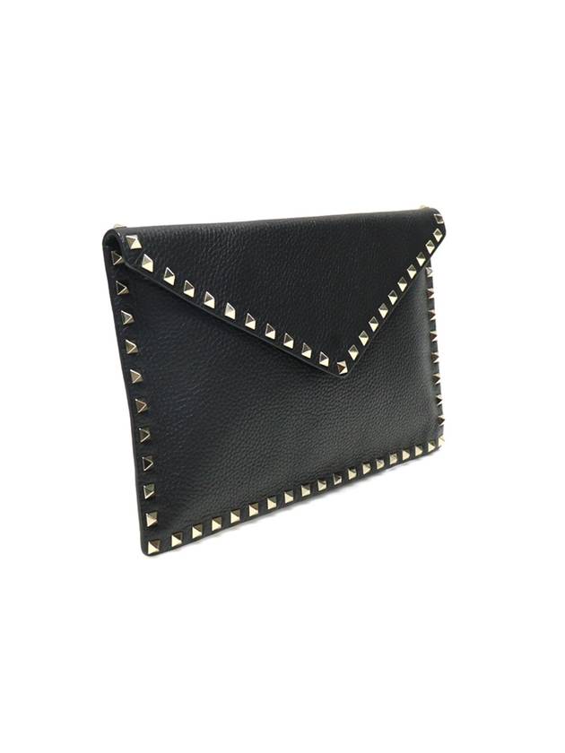 Women s Valentino 2W2P0P56VSH0NO Black Stampa Alce Calfskin Gold Rockstud Envelope Pouch Clutch gt Gangbuk used luxury goods - VALENTINO - BALAAN 4