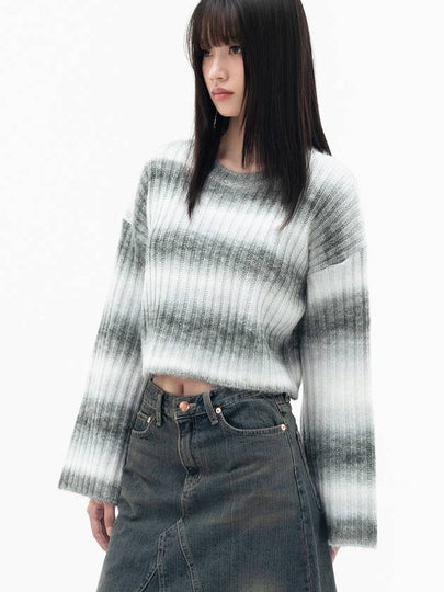 Blur Striped Crop Knit Top Grey - HIGH SCHOOL DISCO - BALAAN 2