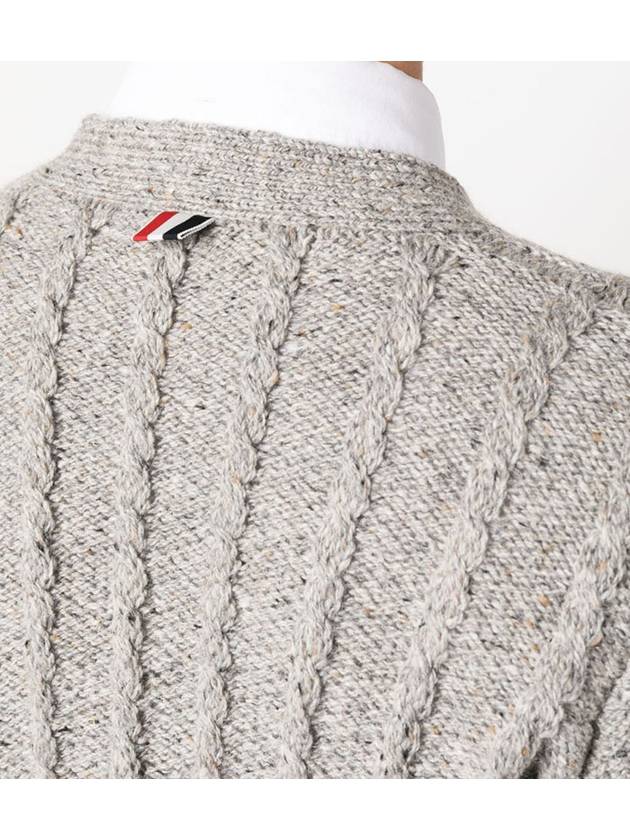 Donegal Twist Cable 4 Bar Classic V Neck Cardigan Light Grey - THOM BROWNE - BALAAN 6