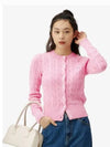 W cable knit cotton crewneck cardigan pink - POLO RALPH LAUREN - BALAAN 2