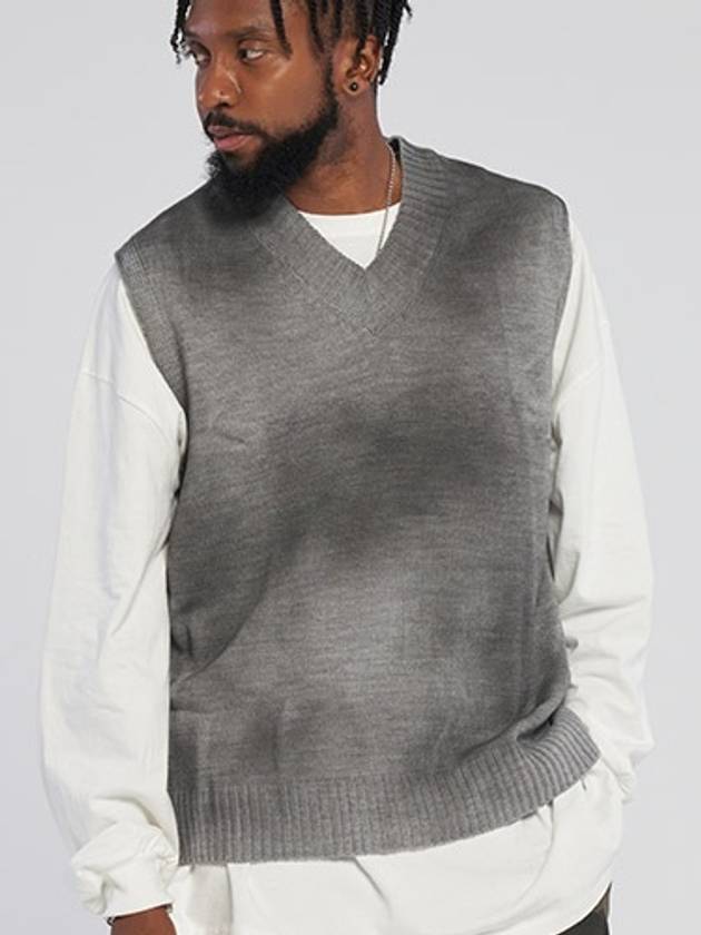 Dirty Spray V Neck Vest Gray - TENER - BALAAN 1