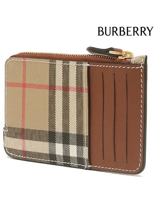 Vintage Check Leather Zipped Card Wallet Beige - BURBERRY - BALAAN 4