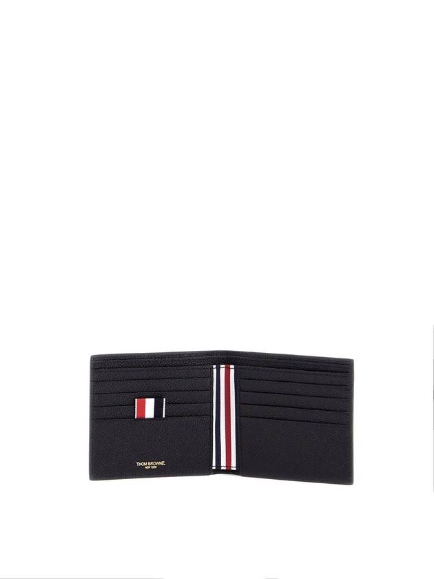 Pebble Grain Leather Half Wallet Black - THOM BROWNE - BALAAN 3