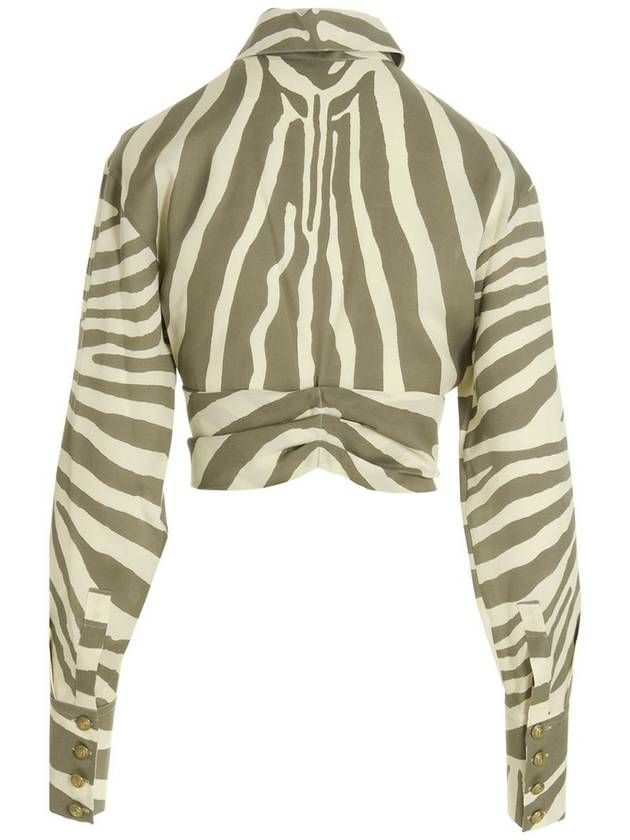 Zebra Print Cropped Long Sleeve Shirt Light Green - BALMAIN - BALAAN 3