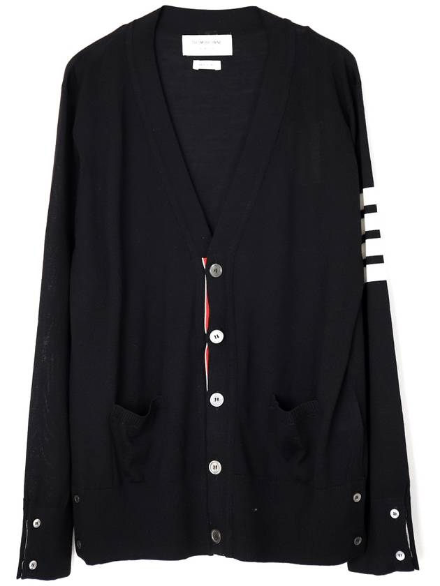 Men's Sustainable Classic Diagonal Wool Cardigan Black - THOM BROWNE - BALAAN 3