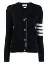 Milano Stitch 4 Bar Classic V Neck Fine Merino Wool Cardigan Navy - THOM BROWNE - BALAAN 2