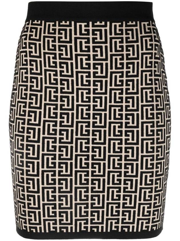 Women's Monogram Jacquard Knit H-Line Skirt Beige Black - BALMAIN - BALAAN 2