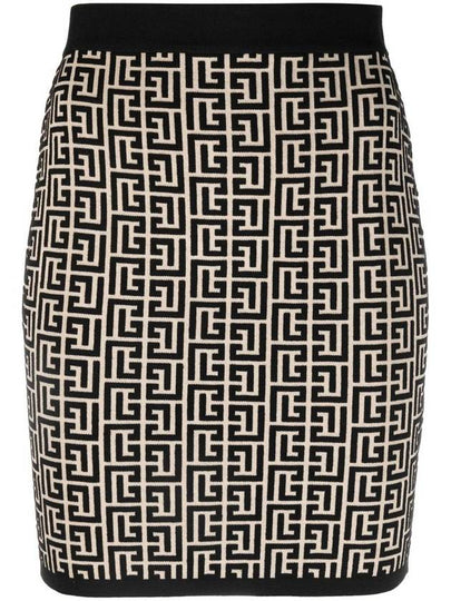 Women's Monogram Jacquard Knit H-Line Skirt Beige Black - BALMAIN - BALAAN 2