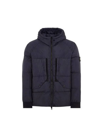 Garment Dyed Crinkle Reps Recycled Nylon Hoodie Padding Navy - STONE ISLAND - BALAAN 1