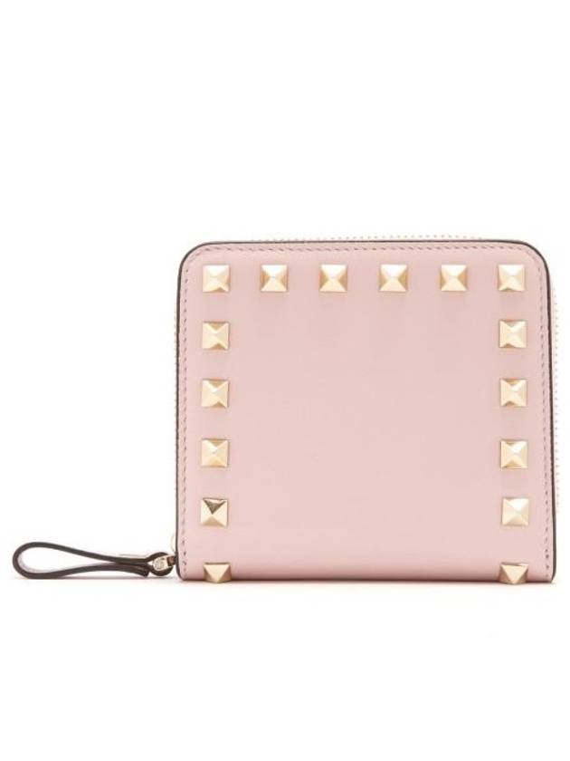 Rockstud Compact Leather Zipper Wallet NW1PO649BOL - VALENTINO - BALAAN 1