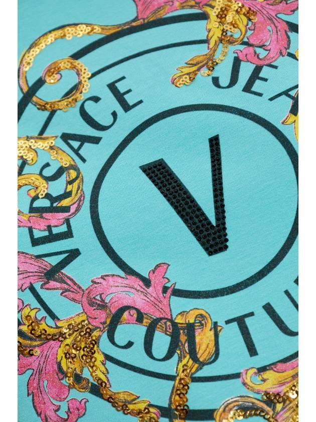 Versace Jeans Couture T-shirt With Print And Shimmering Applications, Women's, Blue - VERSACE - BALAAN 5