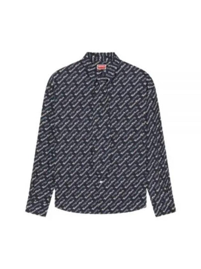 Verdy Monogram Print Allover Cotton Long Sleeve Shirt Navy - KENZO - BALAAN 2