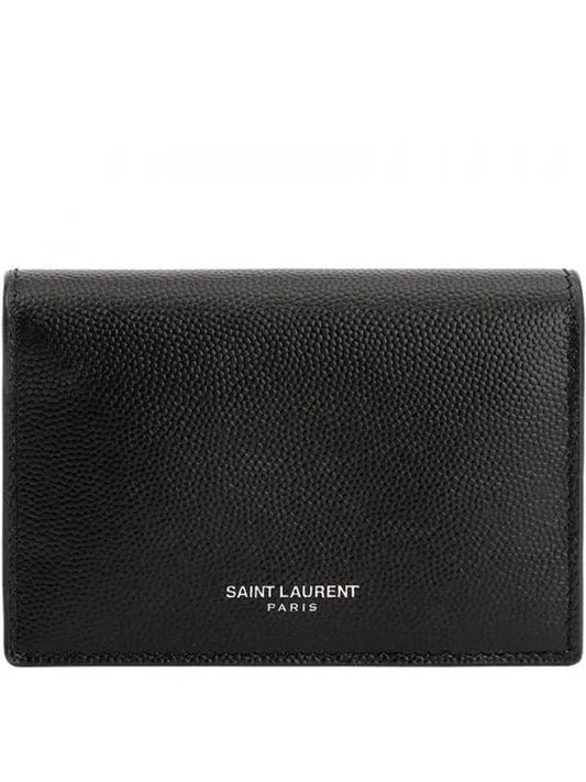 Business Flap in Grain De Poudre Embossed Leather Card Wallet Black - SAINT LAURENT - BALAAN 2