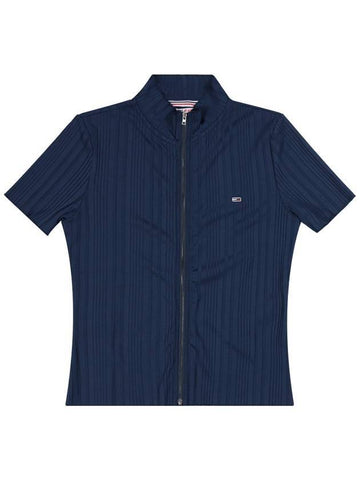 Slim Fit Zip-Up Short Sleeve T-Shirt Navy - TOMMY HILFIGER - BALAAN 1