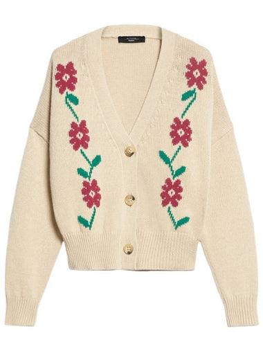 Teulada inlay detail cotton cardigan beige - WEEKEND MAX MARA - BALAAN 1