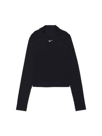 Sportswear Essentials Ribbed Mock Neck Long Sleeve T-Shirt Black - NIKE - BALAAN 2