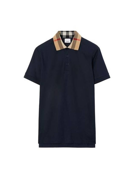 Check Collar Cotton Polo Shirt Navy - BURBERRY - BALAAN 1