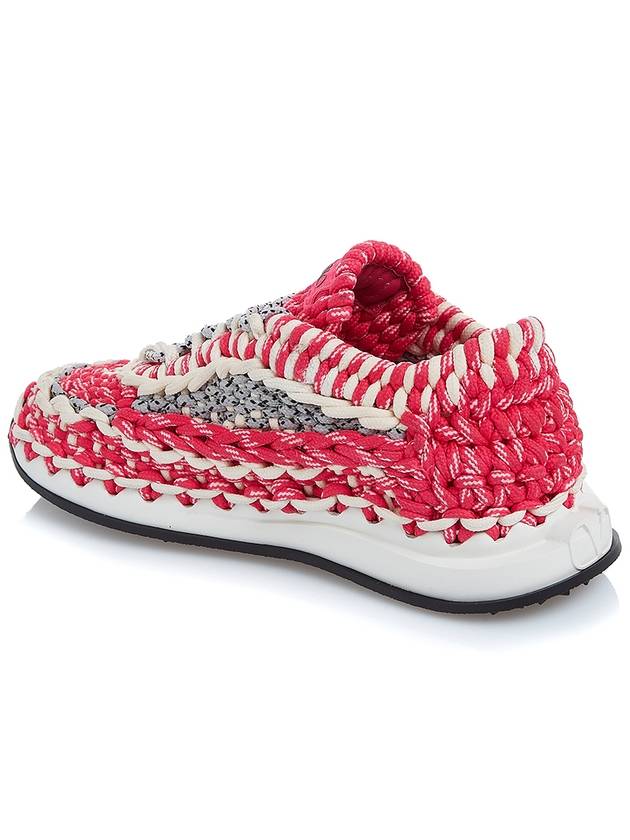 Fabric Crochet Low-Top Sneakers Pink - VALENTINO - BALAAN 4