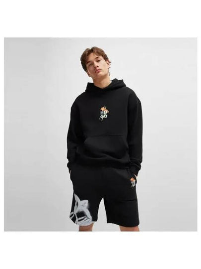 Floral Artwork Oversized Fit Hoodie Black - HUGO BOSS - BALAAN 2