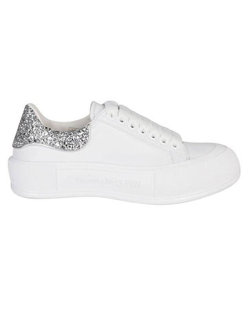 Deck Lace Up Plimsol Glitter Tab Low Top Sneakers White - ALEXANDER MCQUEEN - BALAAN 1