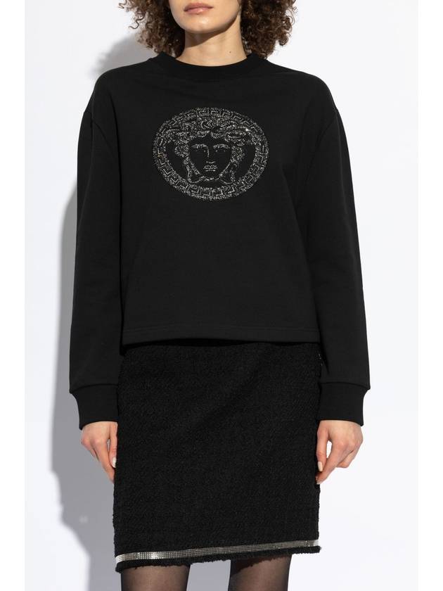 Versace Sweatshirt With Shimmering Crystals, Women's, Black - VERSACE - BALAAN 3