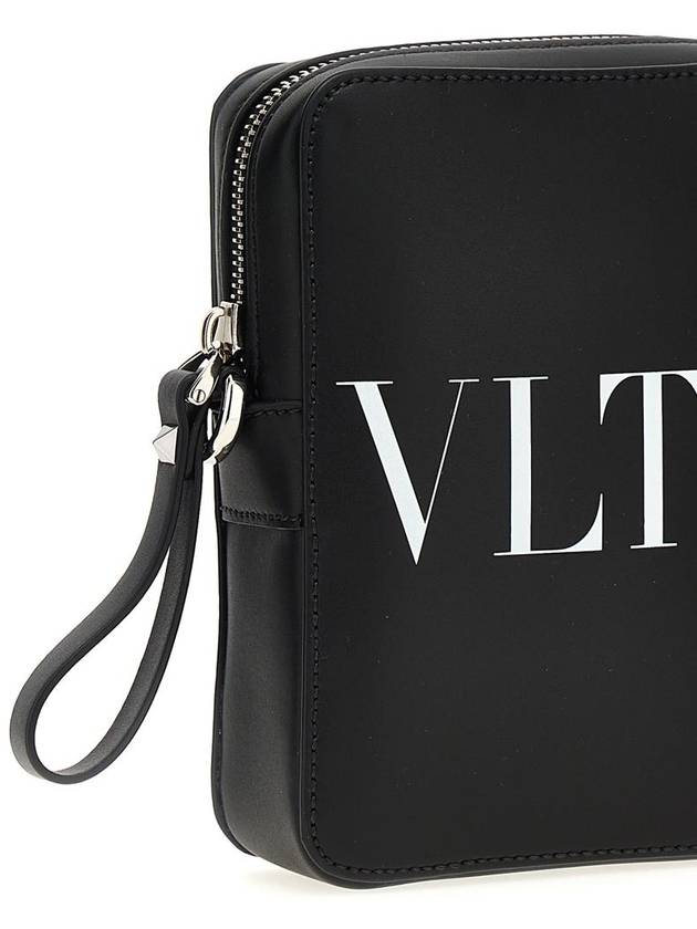 VLTN Logo Print Leather Cross Bag Black - VALENTINO - BALAAN 4