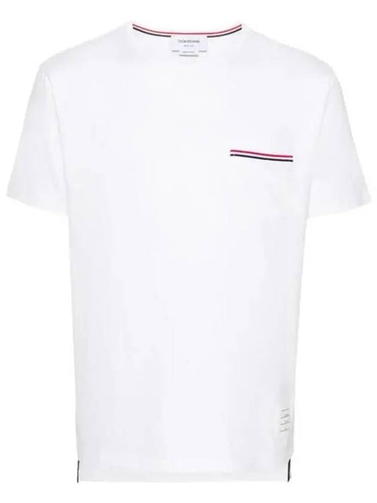 Men's Medium Weight Jersey Tipped Pocket Crewneck Short Sleeve T-Shirt White - THOM BROWNE - BALAAN 2