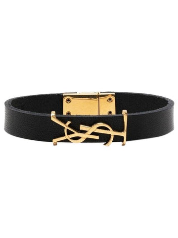 Monogram Logo Leather Bracelet Black - SAINT LAURENT - BALAAN 1