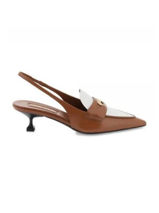 Penny Leather Slingback Heels Brown - MIU MIU - BALAAN 1