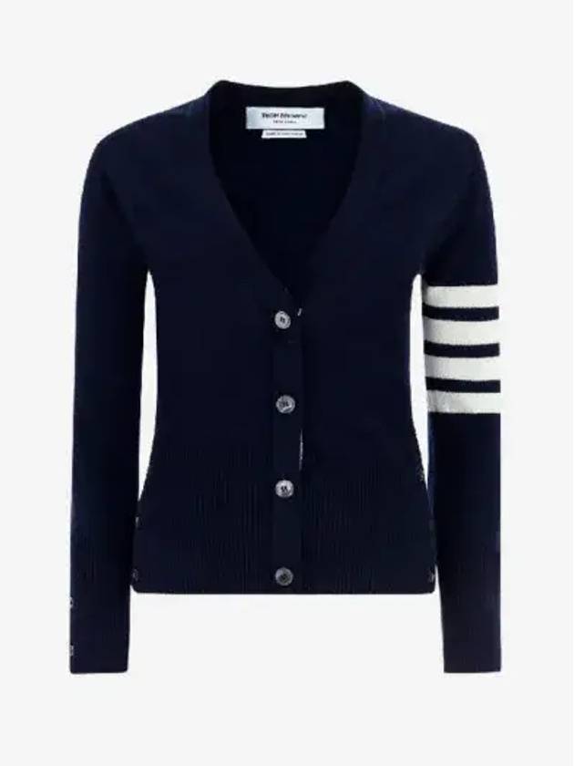 4-Bar V-Neck Cashmere Cardigan Navy - THOM BROWNE - BALAAN 2