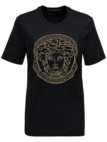 Women's Medusa Studded Short Sleeve T-Shirt Black - VERSACE - BALAAN 1